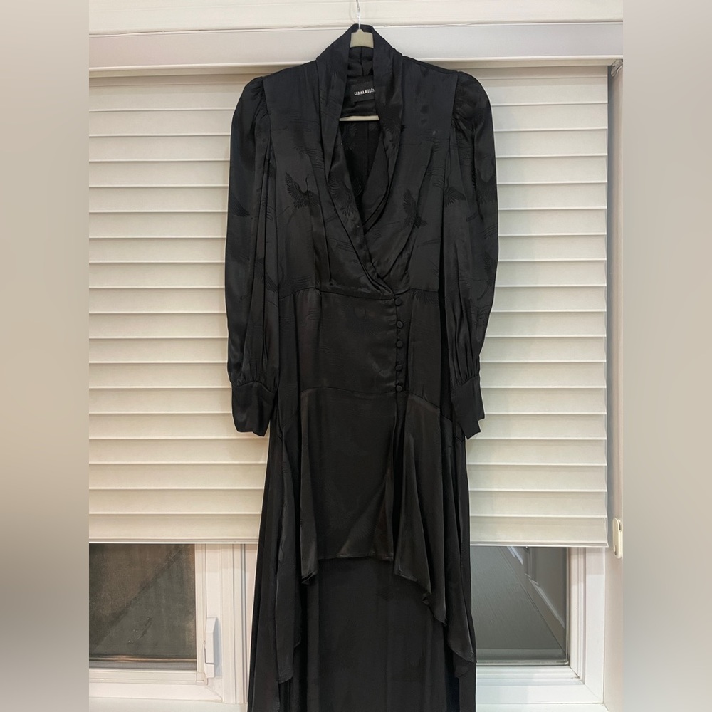Sabina Musayev Black Satin High-Low Evening Dress